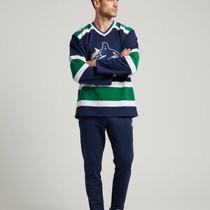 Navy and Green Striped Hockey Jersey